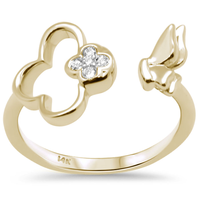 DIAMOND CLOSEOUT! .07ct G SI 14K Yellow Gold Diamond Flower & Buterfly Wrap Around Ring Size 6.5