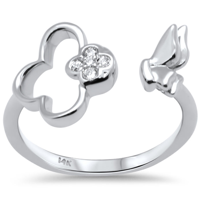 DIAMOND CLOSEOUT! .07ct G SI 14K White Gold Diamond Flower & Buterfly Wrap Around Ring Size 6.5