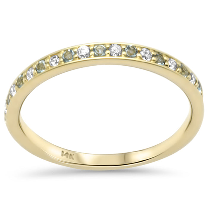 DIAMOND CLOSEOUT! .22ct G SI 14K Yellow Gold Diamond Aquamarine Gemstone Band Ring Size 6.5