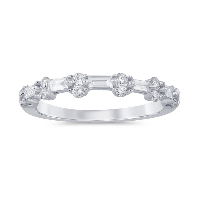 SPECIAL! .40ct G SI 14K White Gold Diamond Round & Baguette Band Ring Size 6.5