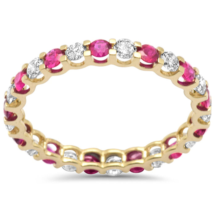 SPECIAL! 1.47ct G SI 14K Yellow Gold Diamond & Ruby Eternity Band Ring Size 7