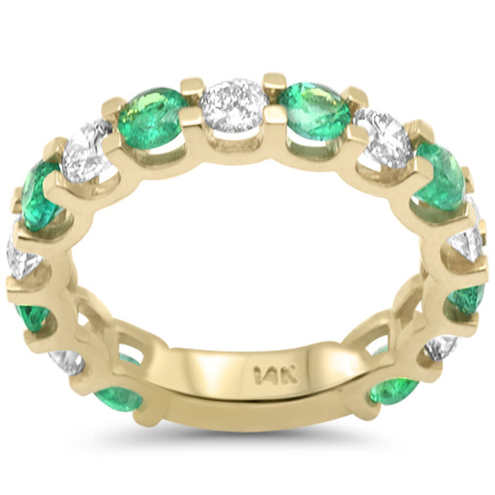 SPECIAL! 2.60ct G SI 14K Yellow Gold Diamond & Emerald Eternity Band Ring Size 7