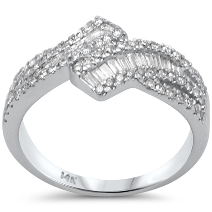 DIAMOND CLOSEOUT! .54ct G SI 14K White Gold Round & Baguette Diamond Open Band Ring Size 6.5