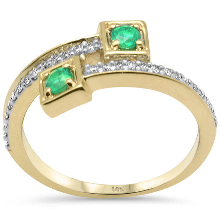DIAMOND CLOSEOUT! .34ct G SI 14K Yellow Gold Diamond & Green Emerald Wrap Around Band Ring Size 6.5