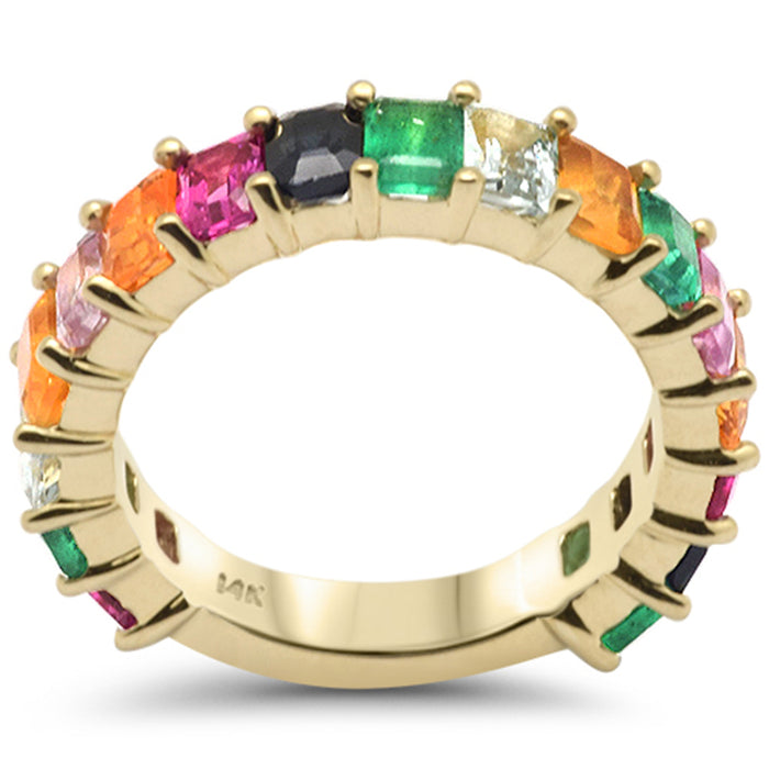 DIAMOND CLOSEOUT! 4.38ct G SI 14K Yellow Gold Diamond & Multi Color Gemstone Band Ring Size 6.5