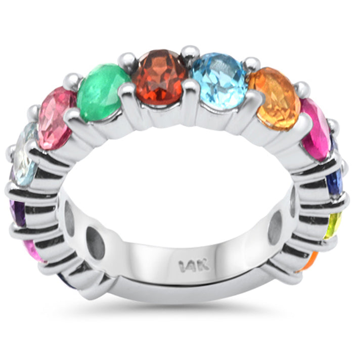 DIAMOND CLOSEOUT! 5.06ct G SI 14K White Gold Multi Color Gemstone Round Eternity Band Ring Size 6.5