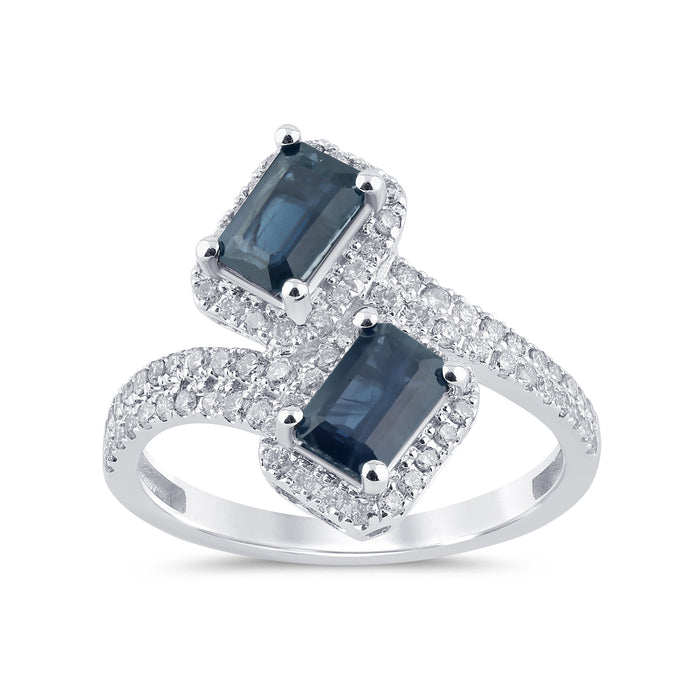 SPECIAL! 1.60ct G SI 14K White Gold Diamond & Blue Sapphire Gemstones Wrap Around Ring Size 6.5