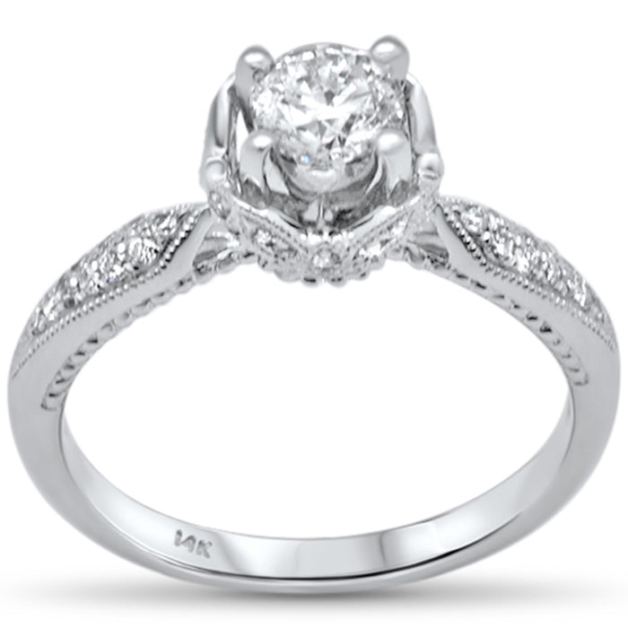 DIAMOND CLOSEOUT! .77ct G SI 14K White Gold Diamond Round Shape Center Stone Millgrain Engagement Ring Size 6.5