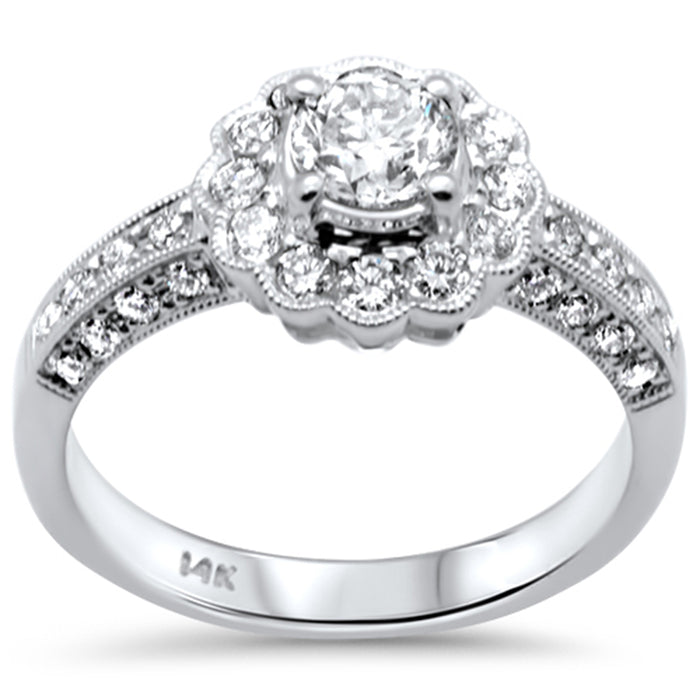 DIAMOND CLOSEOUT! 1.10ct G SI 18K White Gold Diamond Halo Flower Style Engagement Ring Size 6.5