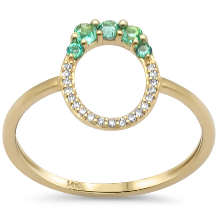 DIAMOND CLOSEOUT! .24ct G SI 14K Yellow Gold Diamond & Emerald Gemstones Band Ring Size 6.5