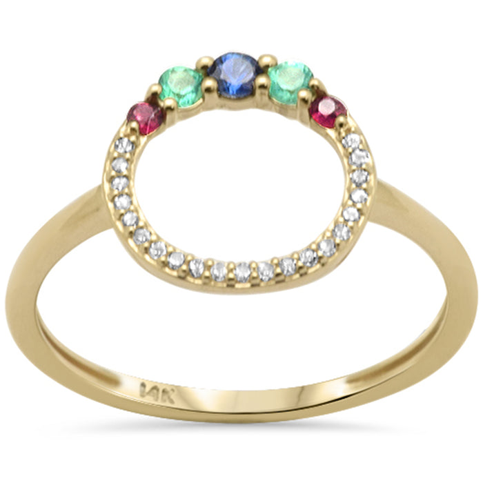 DIAMOND CLOSEOUT! .24ct G SI 14K Yellow Gold Diamond & Multi Color Gemstones Band Ring Size 6.5