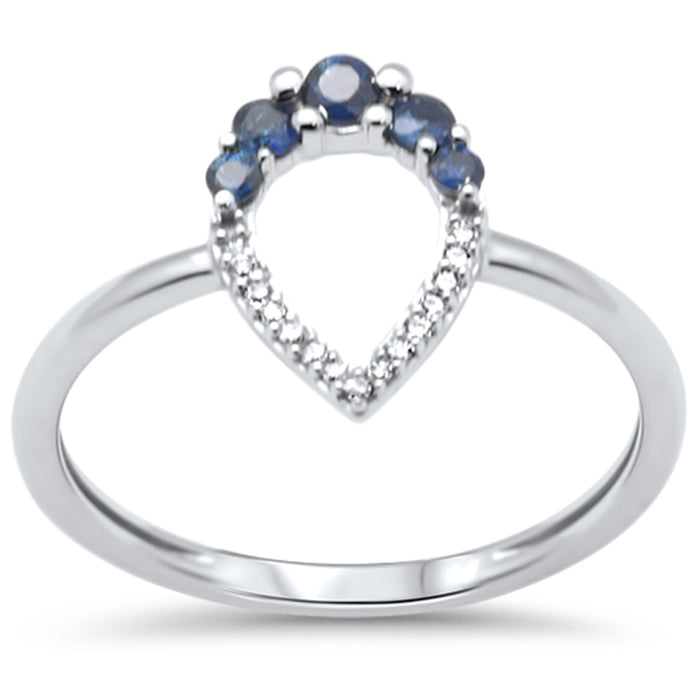 .26ct G SI 14K White Gold Diamond & Blue Sapphire Gemstones Wrap Around Band Ring Size 6.5