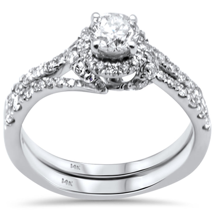 DIAMOND CLOSEOUT! 1.13ct G SI 14K White Gold Diamond 2pcs Solitaire Engagement Ring Bridal Set Size 6.5