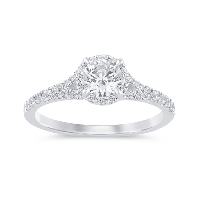 SPECIAL!.77ct G SI 14K White Gold Diamond Halo Solitaire Engagement Ring Size 6.5