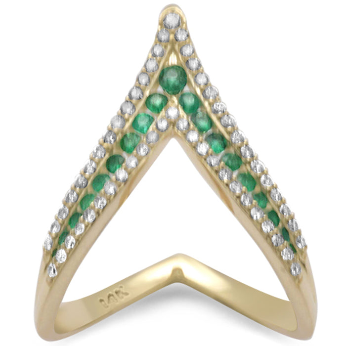 DIAMOND CLOSEOUT! .69ct G SI 14K Yellow Gold Diamond & Emerald Gemstones Band Ring Size 6.5