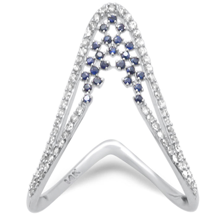DIAMOND CLOSEOUT! .46ct G SI 14K White Gold Diamond & Blue Sapphire Gemstones Band Ring Size 6.5