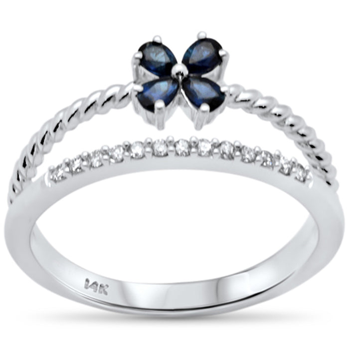 DIAMOND CLOSEOUT! .40ct G SI 14K White Gold Diamond & Blue Sapphire Gemstone Flower Open Band Ring Size 6.5