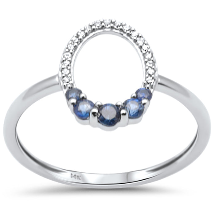 .23ct G SI 14K White Gold Diamond & Blue Sapphire Band Ring Size 6.5
