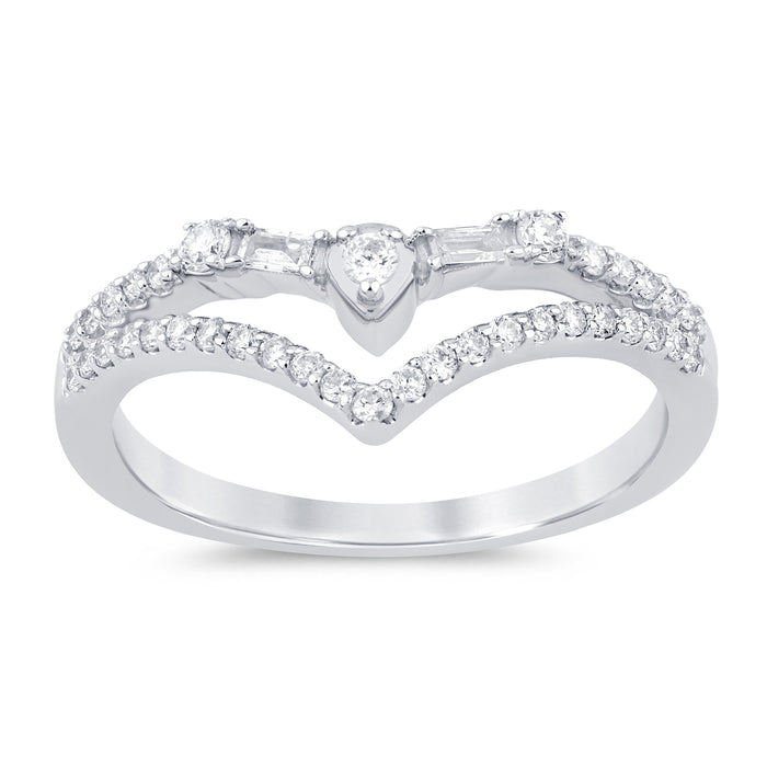 SPECIAL!.30ct G SI 14K White Gold Round & Baguette Diamond Ring Band Size 6.5