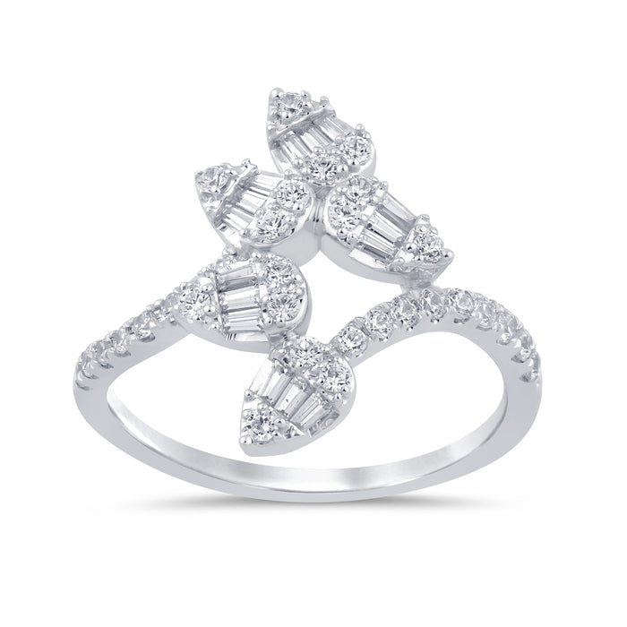 SPECIAL! .60ct G SI 14K White Gold Round & Baguette Diamond Ring Size 6.5