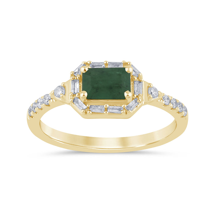 SPECIAL! .72ct G SI 14K Yellow Gold Diamond & Emerald Gemstones Ring Size 6.5