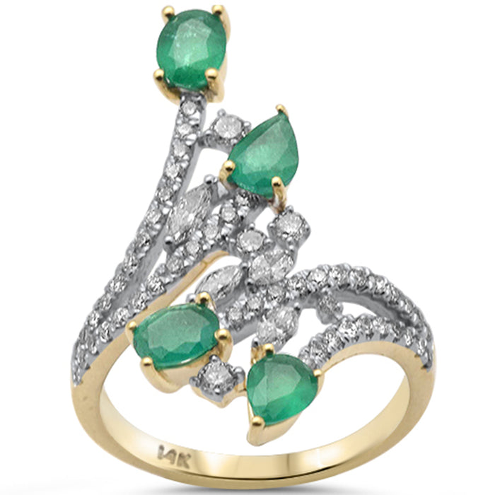 SPECIAL! 2.00ct G SI 14K Yellow Gold Diamond & Emerald Gemstones Ring Size 6.5