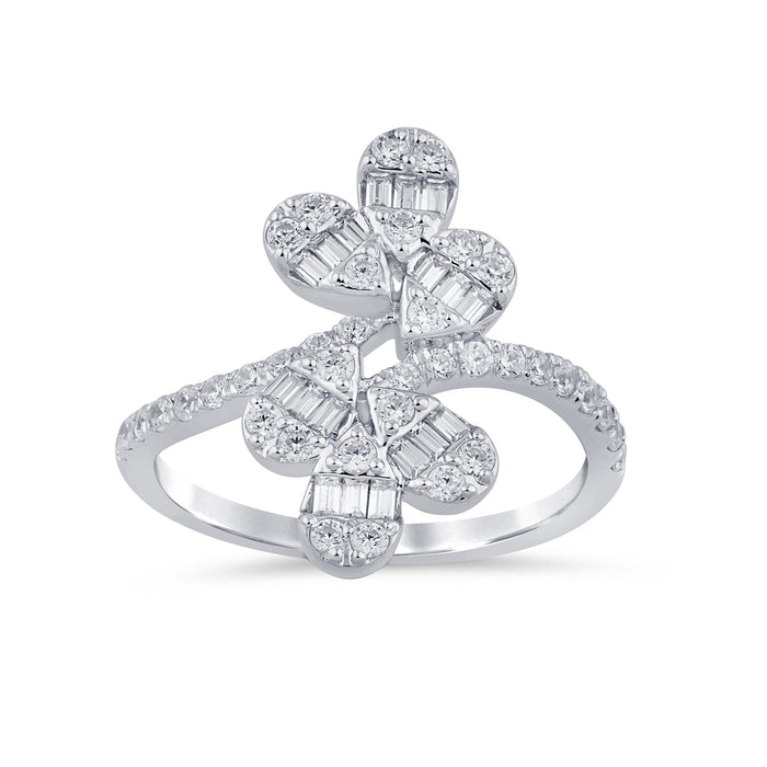 SPECIAL! .70ct G SI 14K White Gold Round & Baguette Diamond Ring Size 6.5