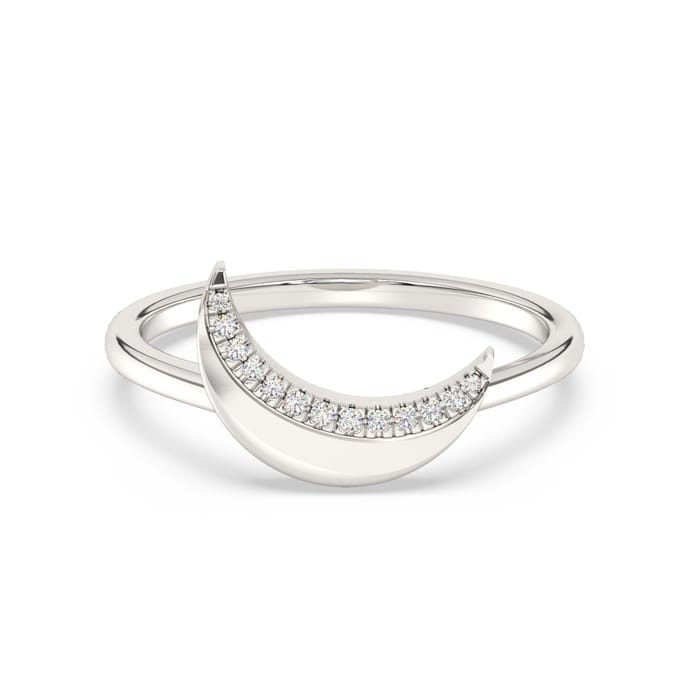 .05ct G SI 14K White Gold Diamond Half Moon Band Ring Size 6.5