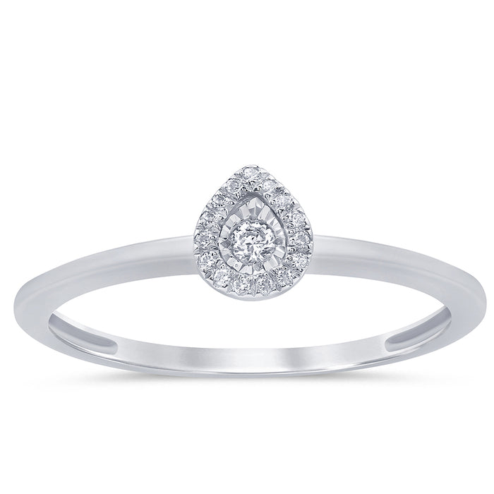 .07ct G SI 14K White Gold Diamond Petite Pear Shape Ring Size 6.5