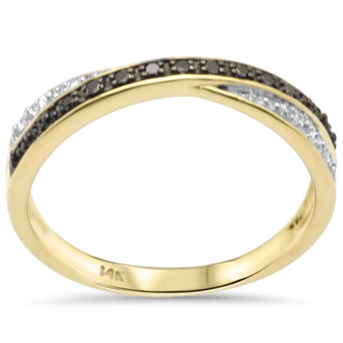 .07ct G SI 14K Yellow Gold White & Black Diamond Band Ring Size 6.5