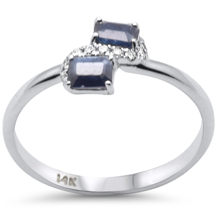 SPECIAL! .54ct G SI 14K White Gold Diamond & Blue Sapphire Gemstones Band Ring Size 6.5