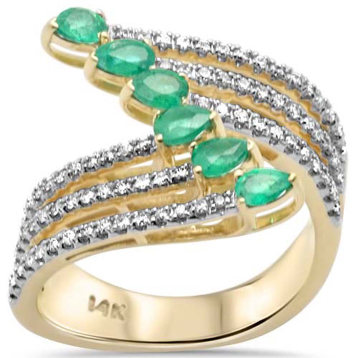 SPECIAL!1.24ct G SI 14K Yellow Gold Diamond & Emerald Gemstones Wrap Around Ring Size 6.5