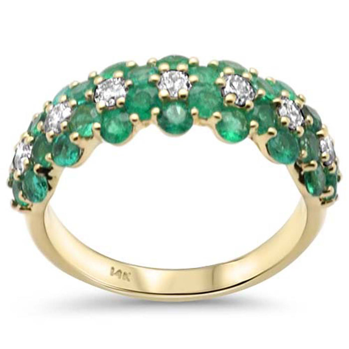 SPECIAL!1.88ct G SI 14K Yellow Gold Diamond & Emerald Gemstones Band Ring Size 6.5