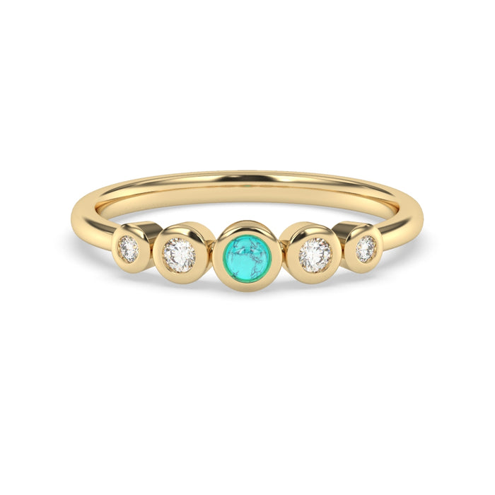 .22ct G SI 14K Yellow Gold Diamond & Turquoise Band Ring Size 7