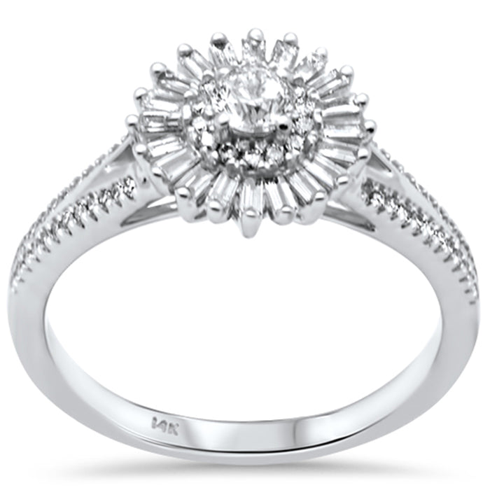 SPECIAL! .53ct G SI 14K White Gold Round & Baguette Diamond Engagement Ring Size 6.5