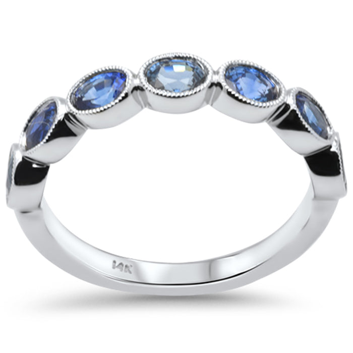 SPECIAL! 1.58ct G SI 14K White Gold Blue Sapphire Gemstones Band Ring Size 6.5