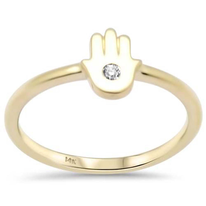 .02ct G SI 14K Yellow Gold Diamond Hamsa Band Ring Size 6.5