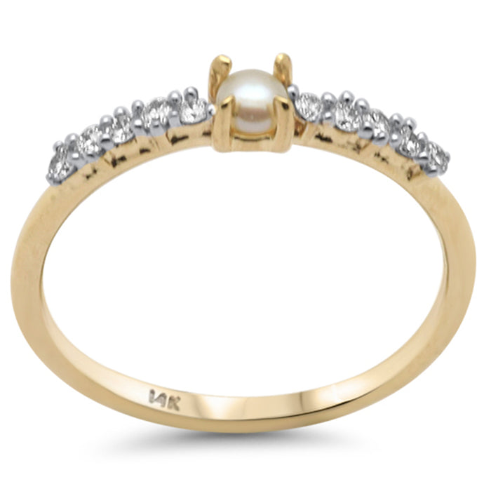 .33ct G SI 14K Yellow Gold Diamond & Pearl Ring Size 6.5