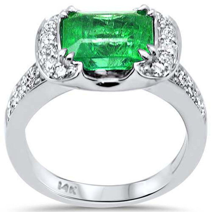 SPECIAL! 3.15ct G SI 14K White Gold Diamond & Natural Emerald Gemstone Ring Size 6.5