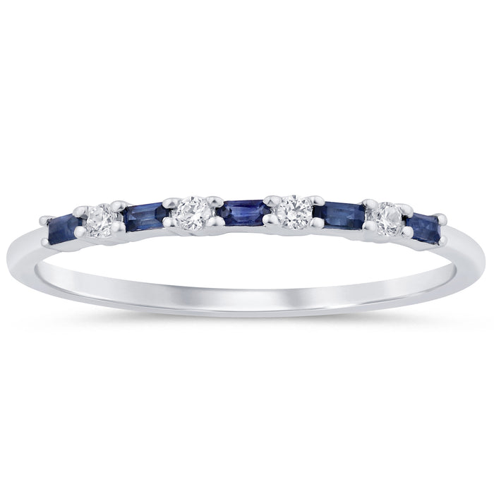 .15ct G SI 14K White Gold Diamond & Blue Sapphire Band Ring Size 6.5