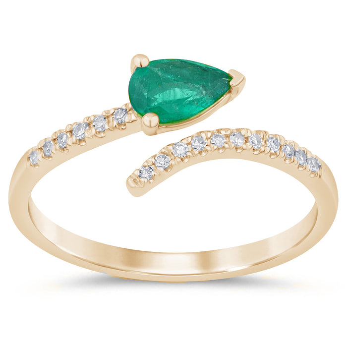 SPECIAL! .42ct G SI 14K Yellow Gold Diamond Pear Shape Emerald Gemstone Open Ring Size 6.5