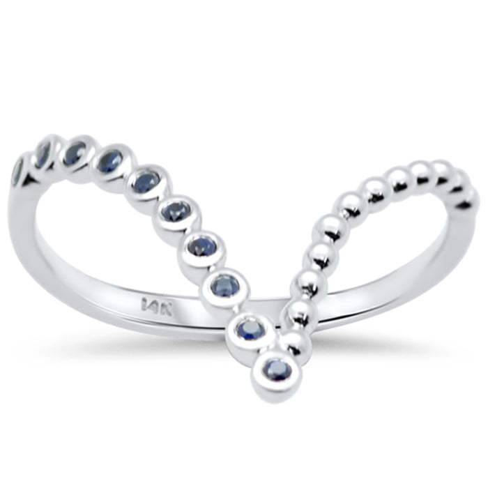 .10ct G SI 14K White Gold Blue Sapphire Chevron Band Ring Size 6.5