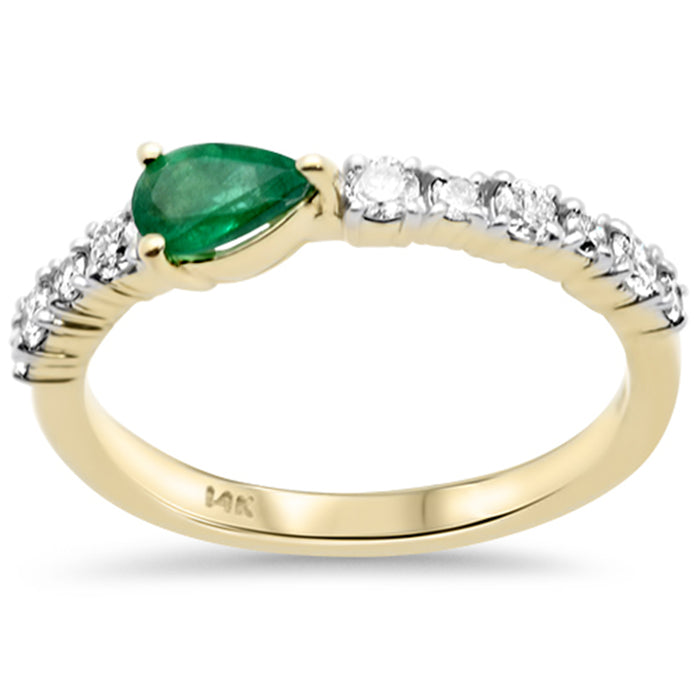 SPECIAL! .66ct G SI 14K Yellow Gold Diamond & Emerald Gemstone Ring Size 6.5