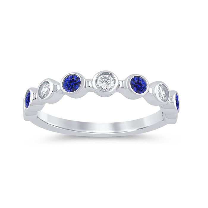SPECIAL!.54ct G SI 14K White Gold Diamond & Blue Sapphire Gemstone Ring Band Size 6.5