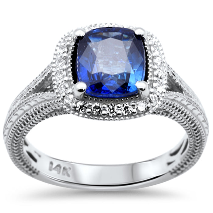 SPECIAL! 2.63ct G SI 14K White Gold Diamond & Blue Sapphire Gemstone Halo Ring Size 6.5