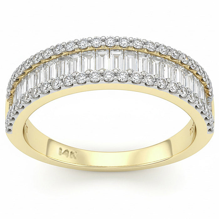 SPECIAL!1.66ct G SI 14K Yellow Gold Round & Baguette Diamond Band Ring Size 10