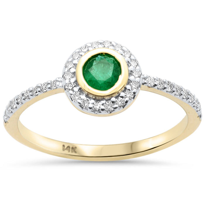 SPECIAL!.43ct G SI 14K Yellow Gold Round Diamond & Emerald Gemstone Ring Size 6.5