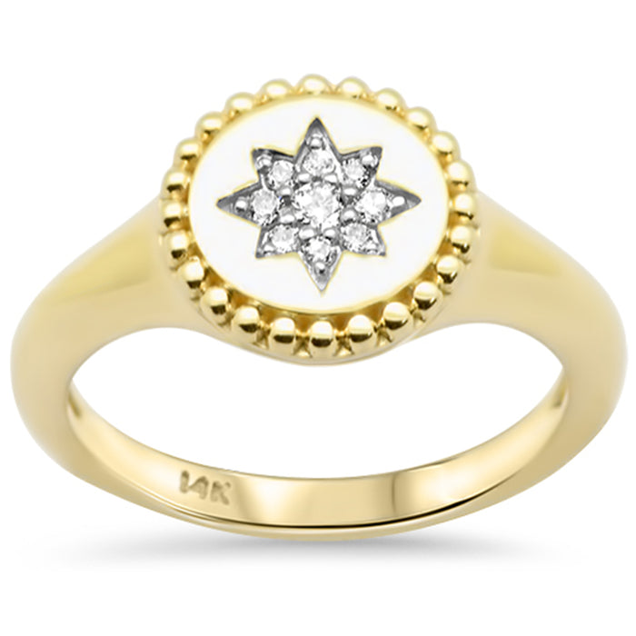 SPECIAL!.08ct G SI 14K Yellow Gold Diamond Celestial Star Signet Band Ring Size 6.5