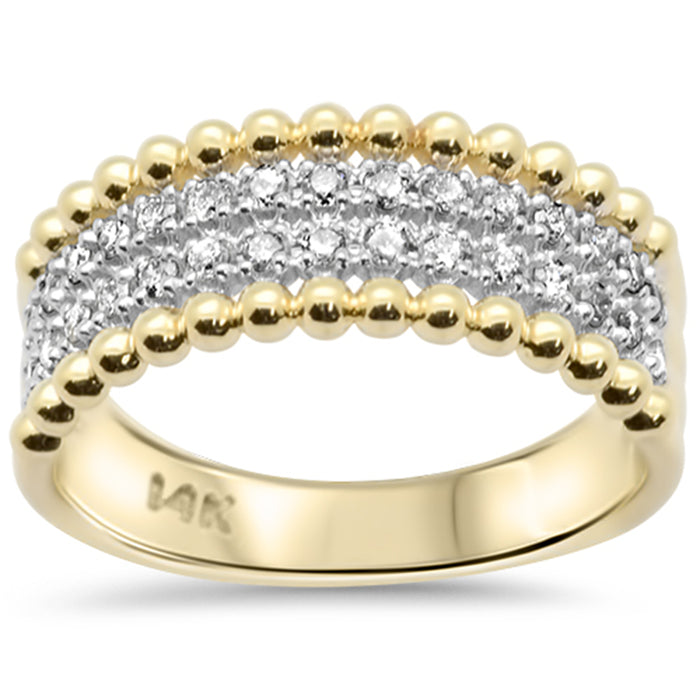 SPECIAL!.27ct G SI 14K Yellow Gold Round Diamond Wide Beaded Band Ring Size 6.5