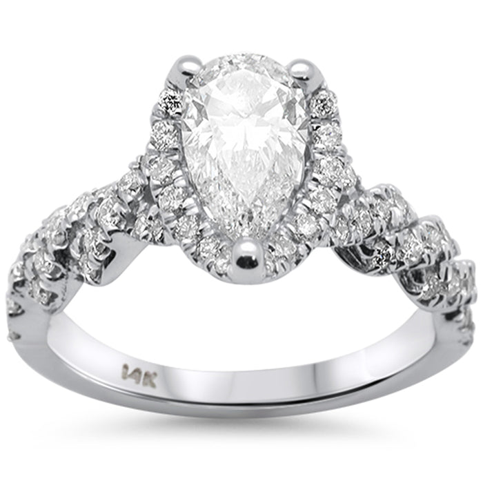 SPECIAL!1.62ct G SI 14K White Gold Pear Diamond Twisted Band Engagement Ring Size 6.5